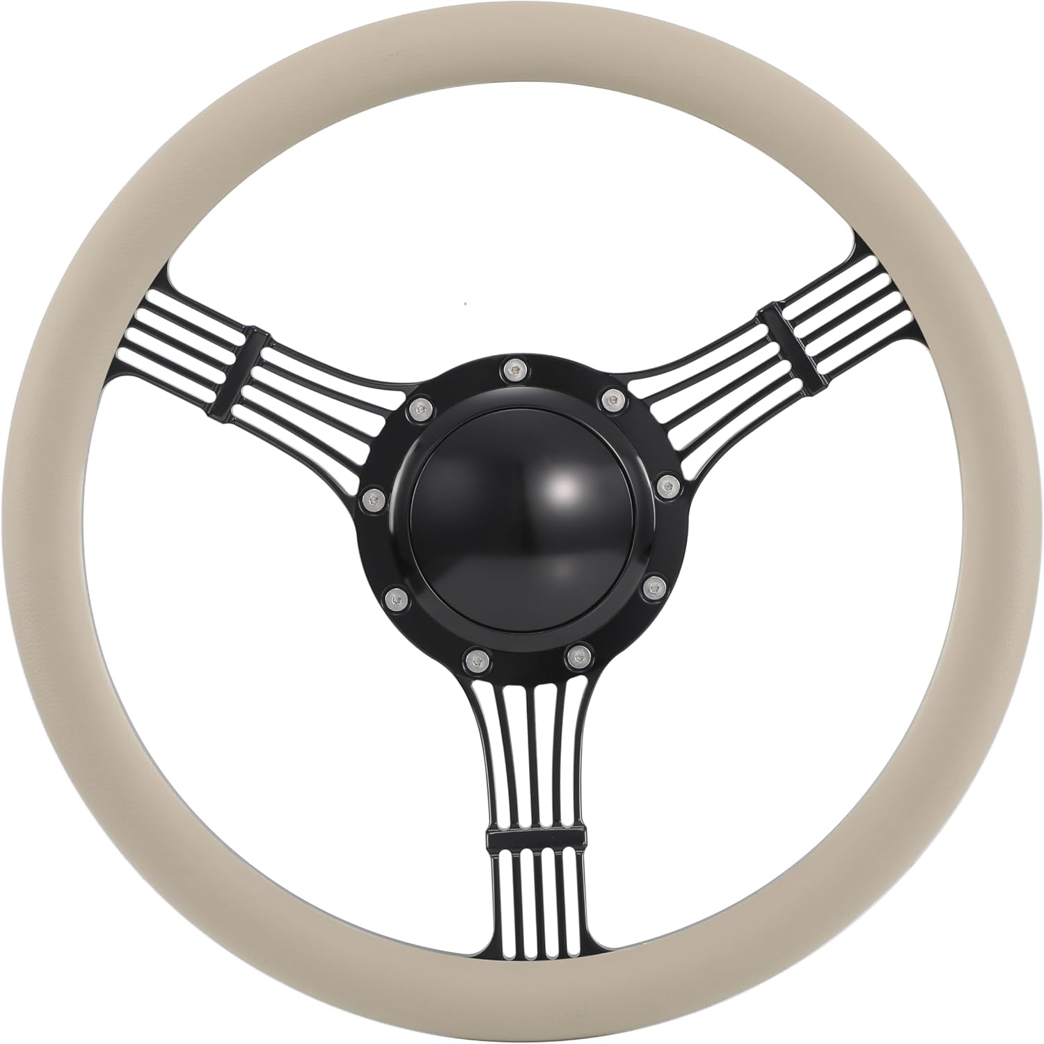 14'' Billet Banjo Half Wrap Steering Wheel with 9 Bolts 2'' Dish and Horn Button (Tan)