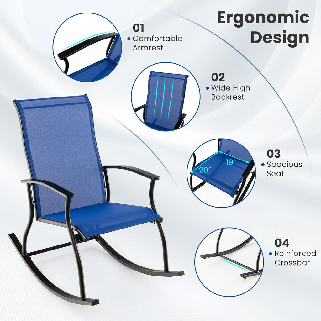 Tangkula Patio Rocking Chairs Set of 4, Outdoor Rocking Chair with Smooth & Safe Rocking Motion, Ergonomic Backrest, Breathable Fabric, All-Weather Outdoor Rocker for Backyard, Poolside (2, Navy)