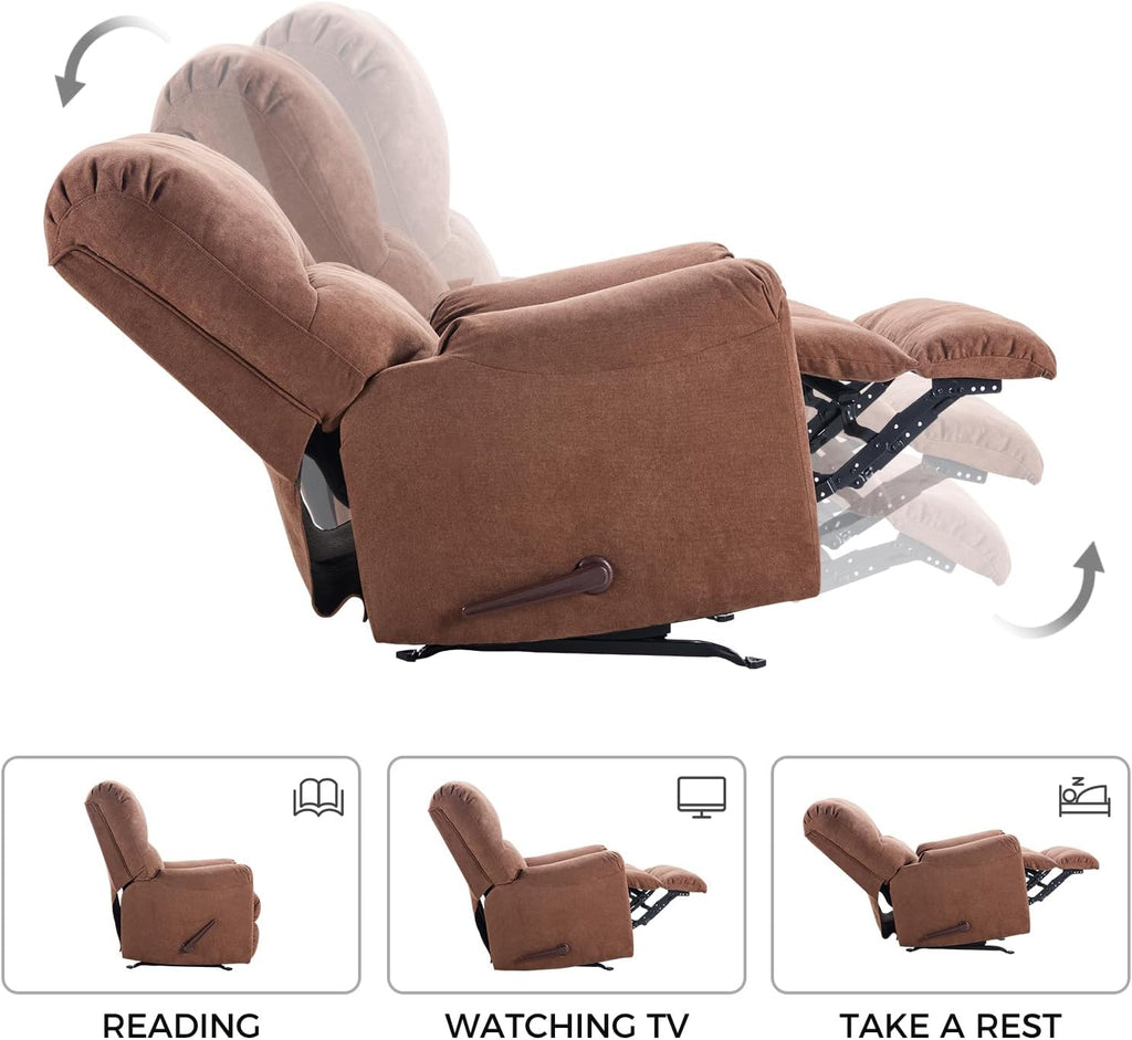 CANMOV Rocker Recliner Chair for Adults Set of 2,Manual Recliner Chair with Overstuffed Backrest and Armrests, Soft Fabric Manual Rocking Reclining Sofa for Living Room,Brown