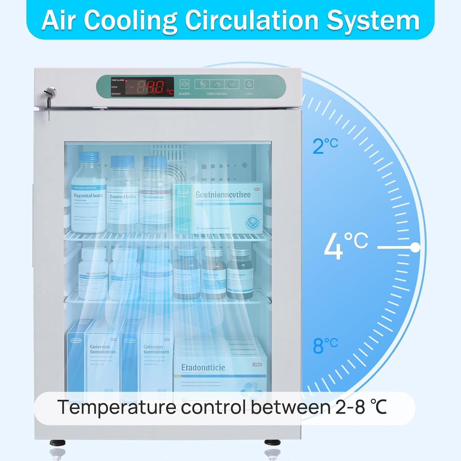 Lab Refrigerator, 2-8℃, 55L/1.9Cu.Ft, LED Lighting Pharmacy Fridge, Small Medical Refrigerator, Digital Thermostat, Designed for Pharmacy, Medicine, Vaccine Storage