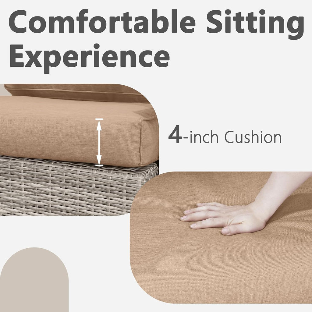 2 PCS Outdoor Patio Furniture Set, Oversized Swivel Patio Chairs Set of 2, Outdoor Swivel Rocking Glider Chairs Set, Brown/Taupe PE Wicker Rocking Chair with Brown Cushion for Porch Garden