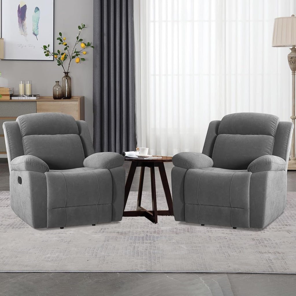 HAOMARKETS Rocker Recliner Chair Set of 2 for Adults, Manual Recliner Chair with Overstuffed Backrest and Armrests, Upholstered Rocking Reclining Sofa Chair for Living Room, Grey