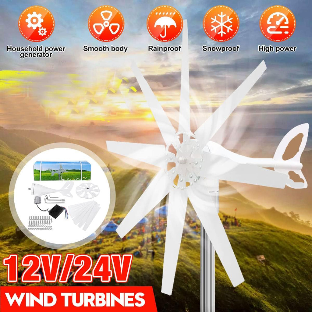1000W Wind Turbine Power Generator,8 Blades Horizontal Wind Turbine Power Generator with MPPT Controller for Garden Street Lamps(12V 24V 48V White)