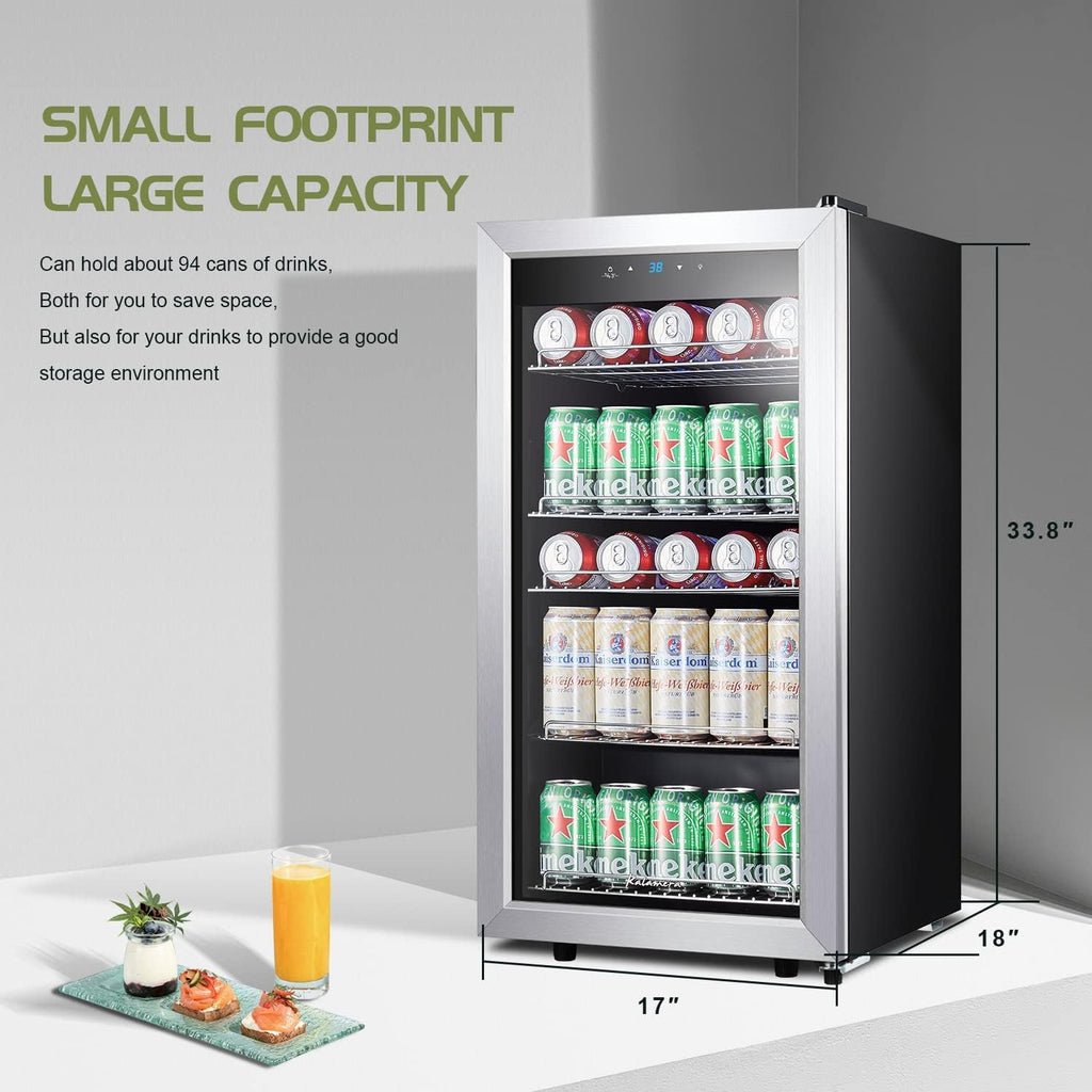 Kalamera Mini Beverage Refrigerator Freestanding- 120 Cans Capacity Beverage Cooler- for Soda, Water, Beer or Wine - for Kitchen or Bar with White Interior Light