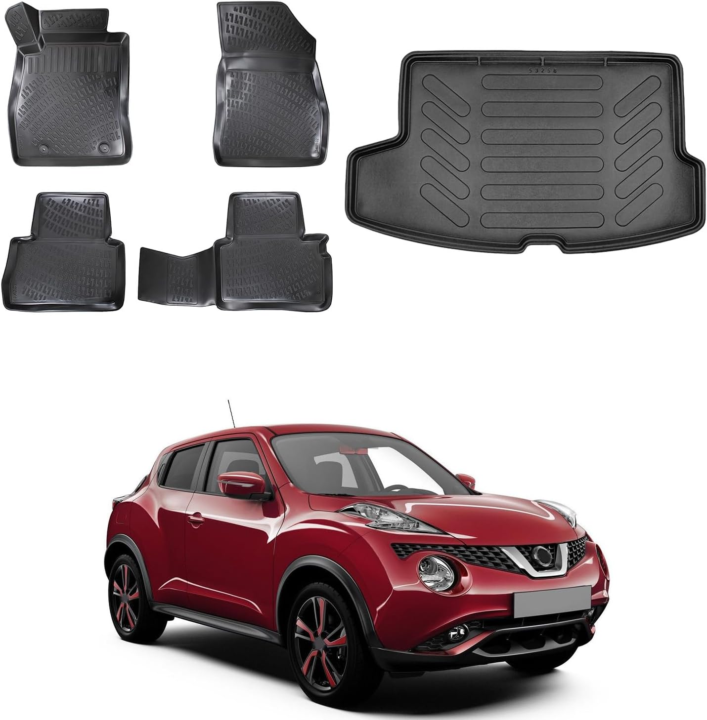 Floor Mats & Cargo Liner Set for Nissan Juke 2011-2015 (F15) | Black TPE All Weather Custom Fit Floor Liner for 1st 2nd Rows and Trunk Car Mats