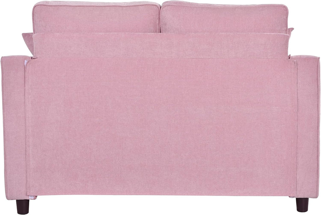 Merax 55' Modern Chaise Lounge Sofa Bed, Chenille Upholstered Couch with Tufted Seat and Removable & Adjustable Pillows for Living Room, Pink