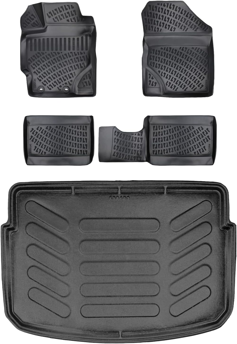 Floor Mats & Cargo Liner fits Toyota Yaris 2013-2020 Hatchback, Custom Fit All-Weather TPE Floor Liners, 3D Laser Measured, Waterproof, Durable, Black (Front, Rear & Cargo Set)