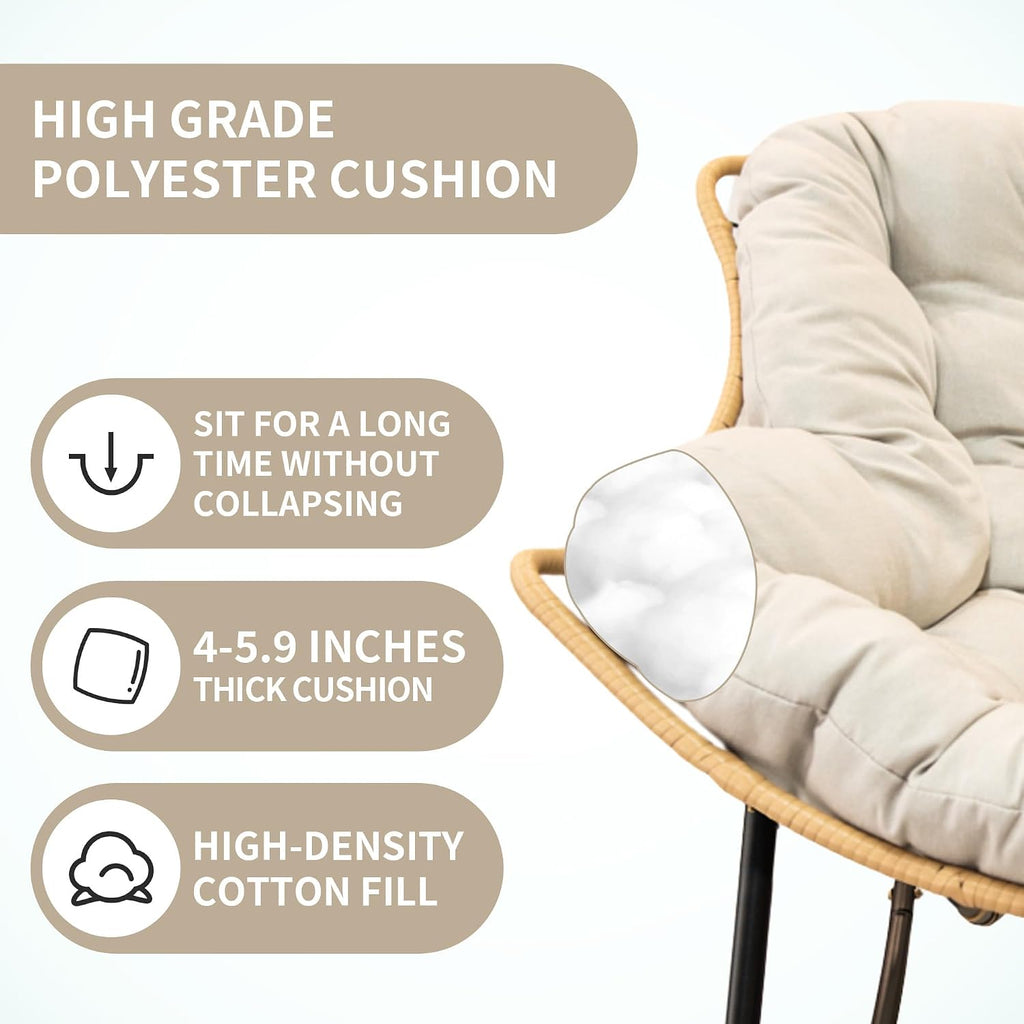 Outdoor Rocking Chair, Patio Egg Rocking Chair, Indoor Papasan Chair, Rattan Wicker Lounge Chair, Modern Royal Chair for Bedroom, Living Room, Porch, Garden,Lawn-Beige (Beige)