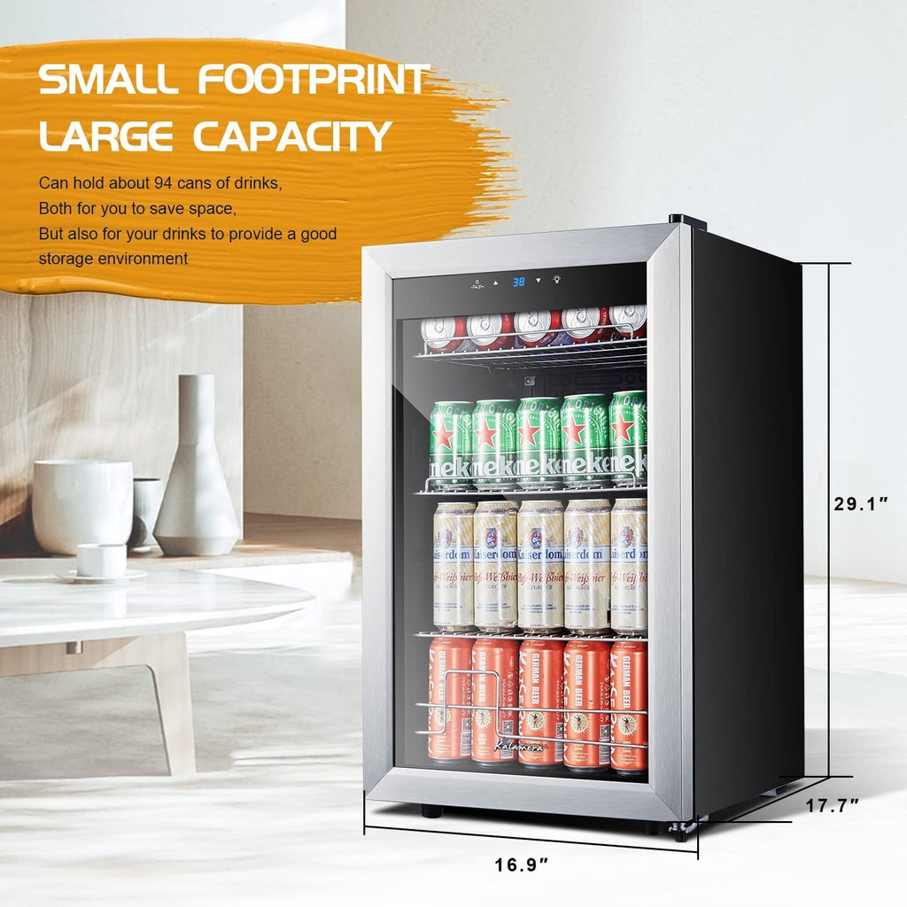Kalamera 104 Cans Beverage Refrigerator Cooler, Mini Fridge with Glass Door for Soda Beer or Wine, Adjustable Shelves & Digital Temperature Display
