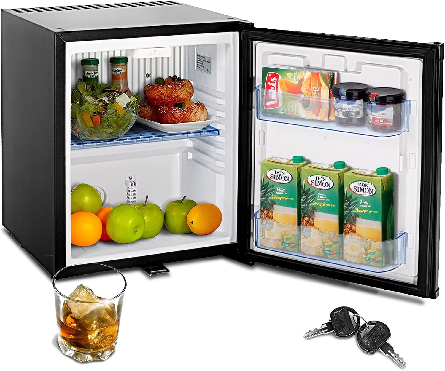 SMETA Mini Fridge 110V/12V DC Compact Refrigerator with Lock RV Truck Caravan Campervan Beverage Car Small Fridge with Lock, Reversible Door, Upright Deep Cooler Fridge 1.1 Cu.Ft