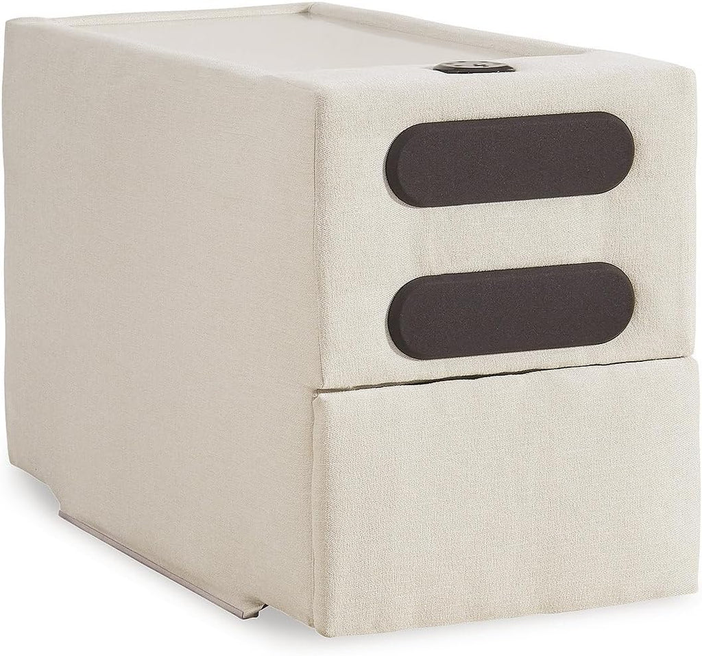 Signature Design by Ashley Modmax Coastal Modular Stain Resistant 4-Piece Sectional with Audio Console, Drawer, USB Ports and 2 Accent Pillows, Beige