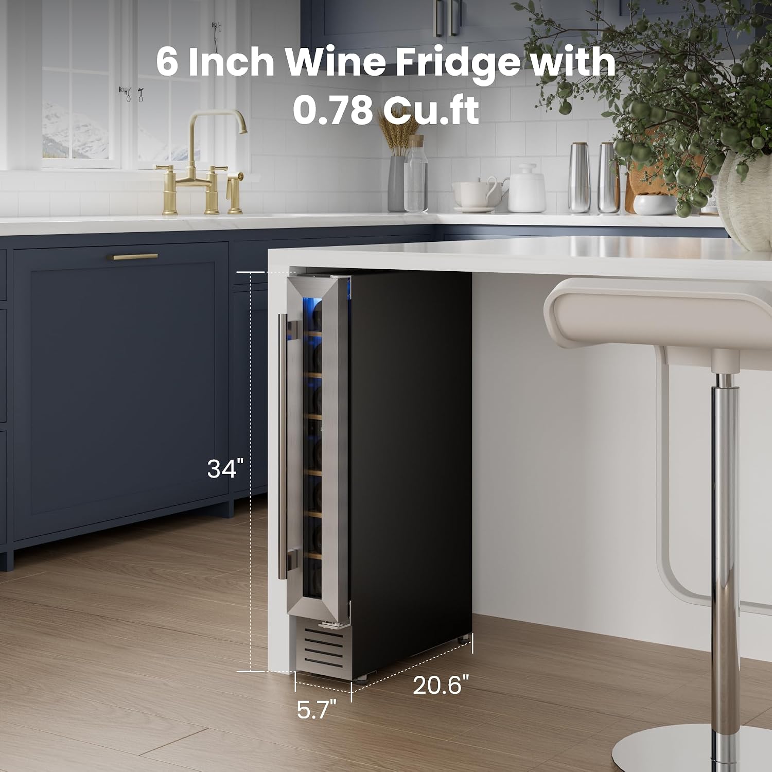 Yeego Wine Fridge Cooler - 7 Bottles Wine Cooler, 40-65°F Wine Refrigerator with Glass Door, Built-in or Freestanding Cooler with Adjustable Shelves Fridge for Home Bar Office