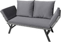 Greesum Outdoor Sofa, Woven Rattan Patio Furniture, Convertible Daybed or Double Chair with Adjustable Armrests, Cushions and Pillows for Yard, Porch, Pool, Gray Lounger & Blue Pillowcase
