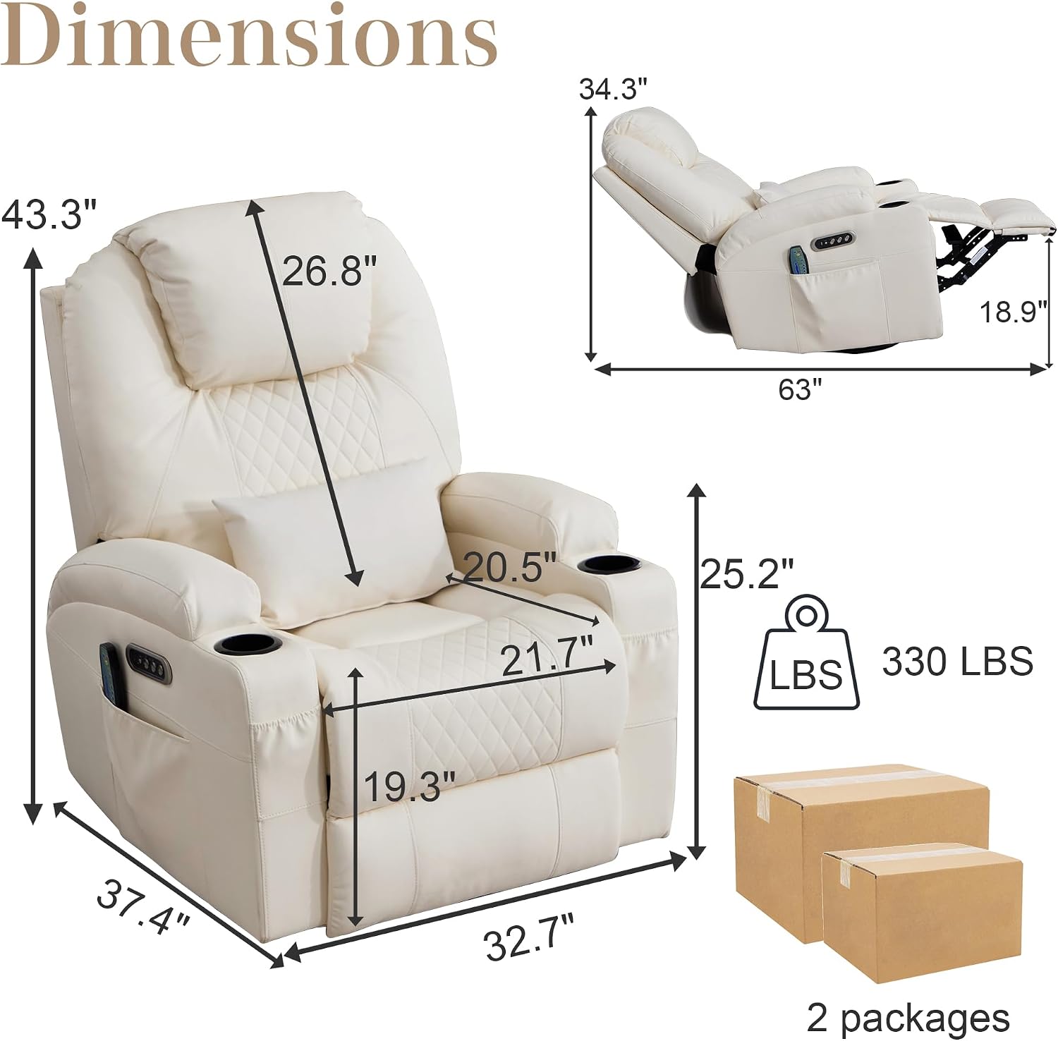 AHMED Rocking Recliner Nursery Chair, Dual Motor Power Swivel Glider Recliner with Heat & Massage, Nursery Recliner Chair with USB A/C Ports, Cup Holders & LED Light for Living Room & Bedroom, Beige