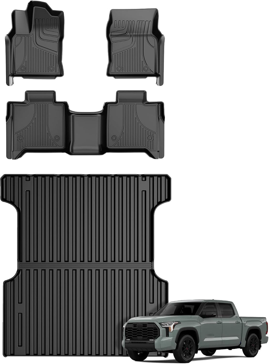 AOMSAZTO Floor Mats for 2022-2026 Toyota Tundra/Tundra Hybrid (Only CrewMax Cab) 5.5FT Truck Bed Mat - All Weather Protection Floor Liners & Bed Liner Set Accessories
