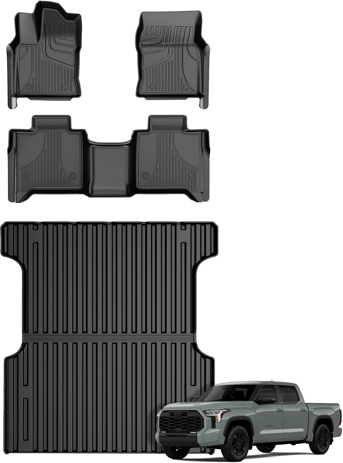 AOMSAZTO Floor Mats for 2022-2026 Toyota Tundra/Tundra Hybrid (Only CrewMax Cab) 5.5FT Truck Bed Mat - All Weather Protection Floor Liners & Bed Liner Set Accessories