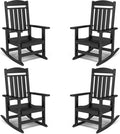 FOOWIN Outdoor Rocking Chair Set of 4,High Back Patio Rocking Chair, HDPE All Weather Resistant Porch Rocker for Adult, Oversized Rocking Chairs for Garden, Lawn, Indoor & Outdoor Use, Black