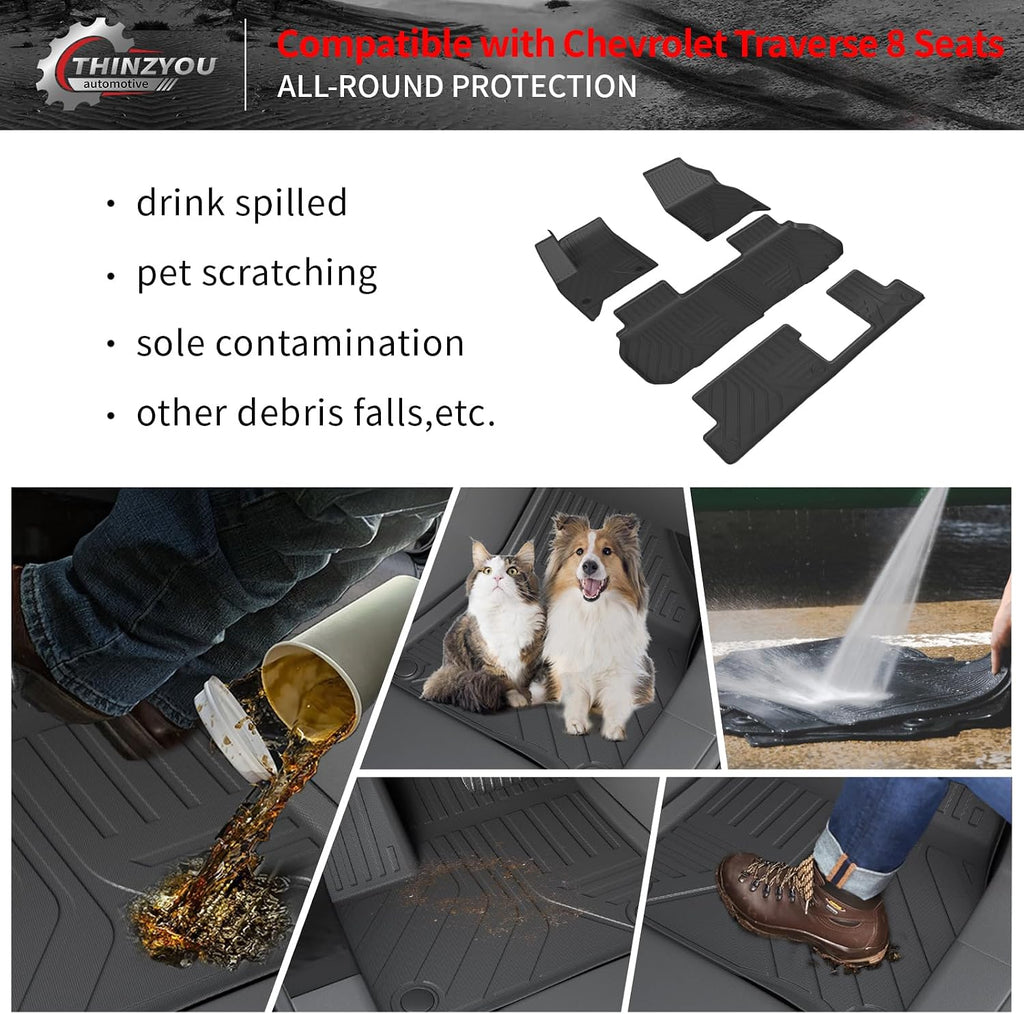 8 Seats Floor Mats Compatible with 2024 2025 2026 Chevy Traverse&GMC Acadia Cargo Liner Back Seat Cover Protector Caogo Mats 24-25 Chevrolet Traverse Accessories (Floor Mats Set of 9PCS)