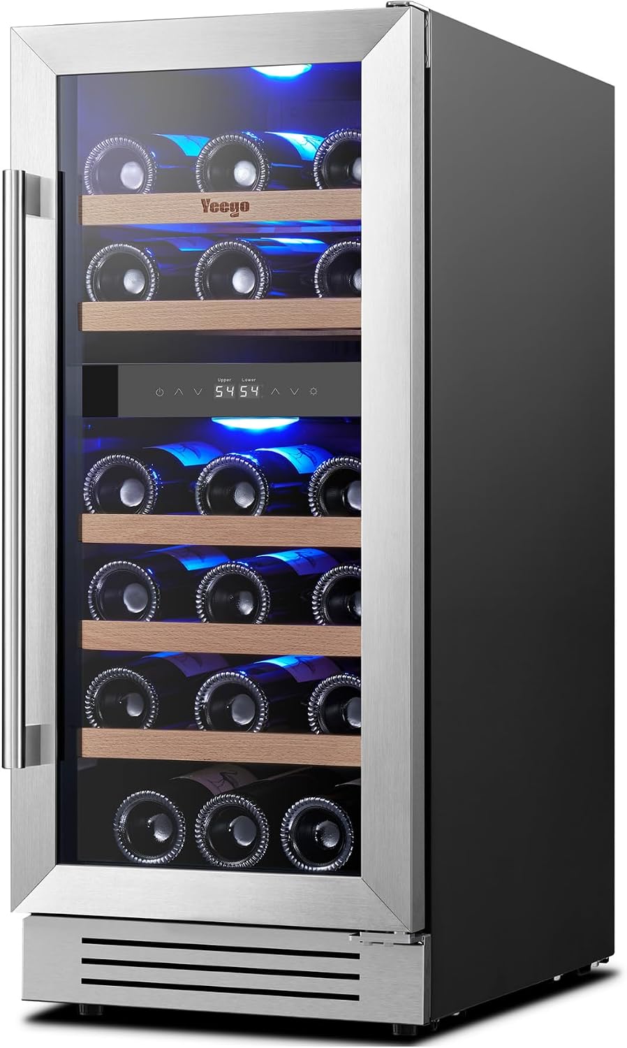 Yeego Wine Fridge Cooler - 15 Inch Dual Zone Wine Fridge Hold 28 Bottles, 40-65°F Wine Refrigerator Glass Door, Built in Fridge, Freestanding Adjustable Shelves Fridge for Beer Soda Drink Home Bar