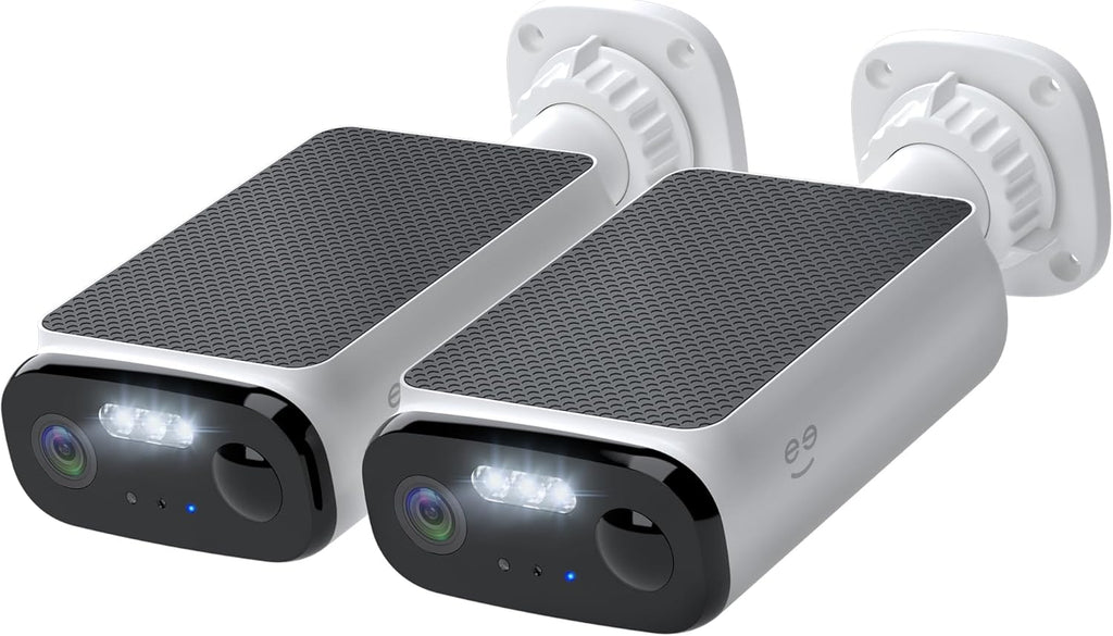 Geeni Falcon Smart Solar Battery Camera 2K+ – Outdoor Camera Wireless, Weather Resistant with Solar-Powered Battery, Motion Alerts, Color Night Vision, Two-Way Audio — 2-Pack, White