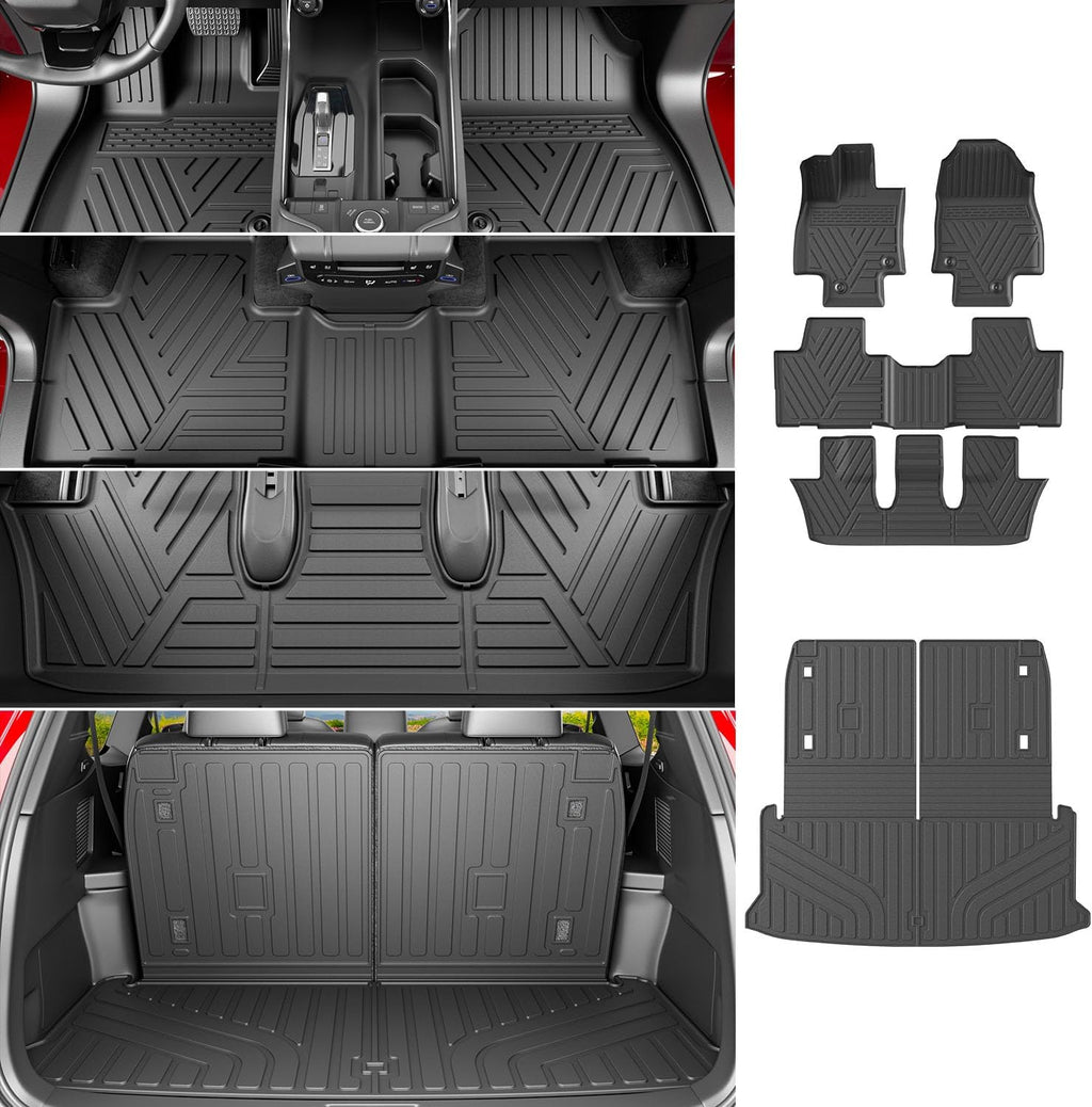 powoq 6&7 Seats Floor Mats Compatible with 2024-2026 Lexus TX350 TX500H TX550H+ Cargo Mat Cargo Liner Replacement for 2024 2025 2026 Lexus TX Accessories (Trunk Mat with Backrest Mat+Floor Mats)