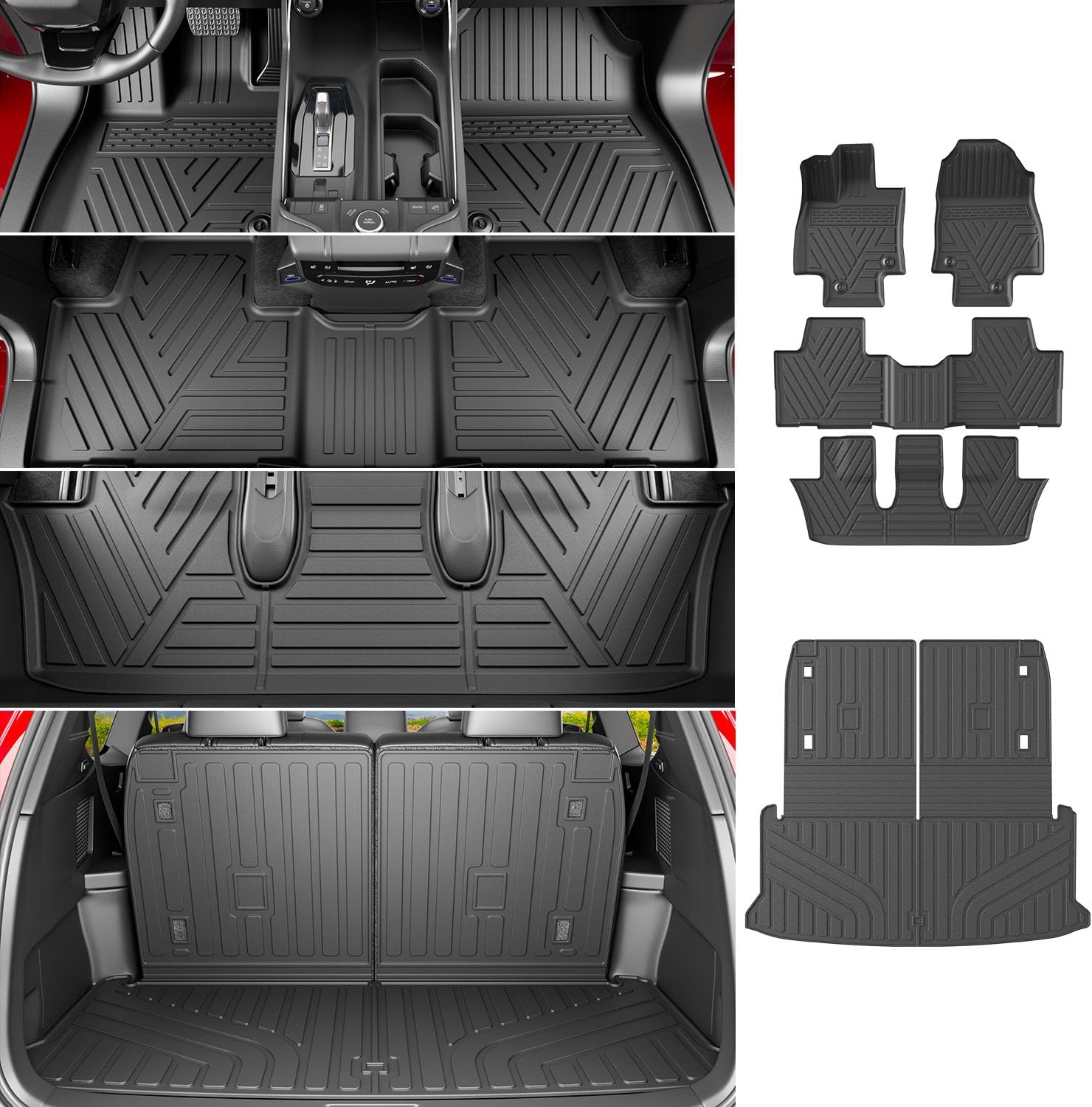 powoq 6&7 Seats Floor Mats Compatible with 2024-2026 Lexus TX350 TX500H TX550H+ Cargo Mat Cargo Liner Replacement for 2024 2025 2026 Lexus TX Accessories (Trunk Mat with Backrest Mat+Floor Mats)