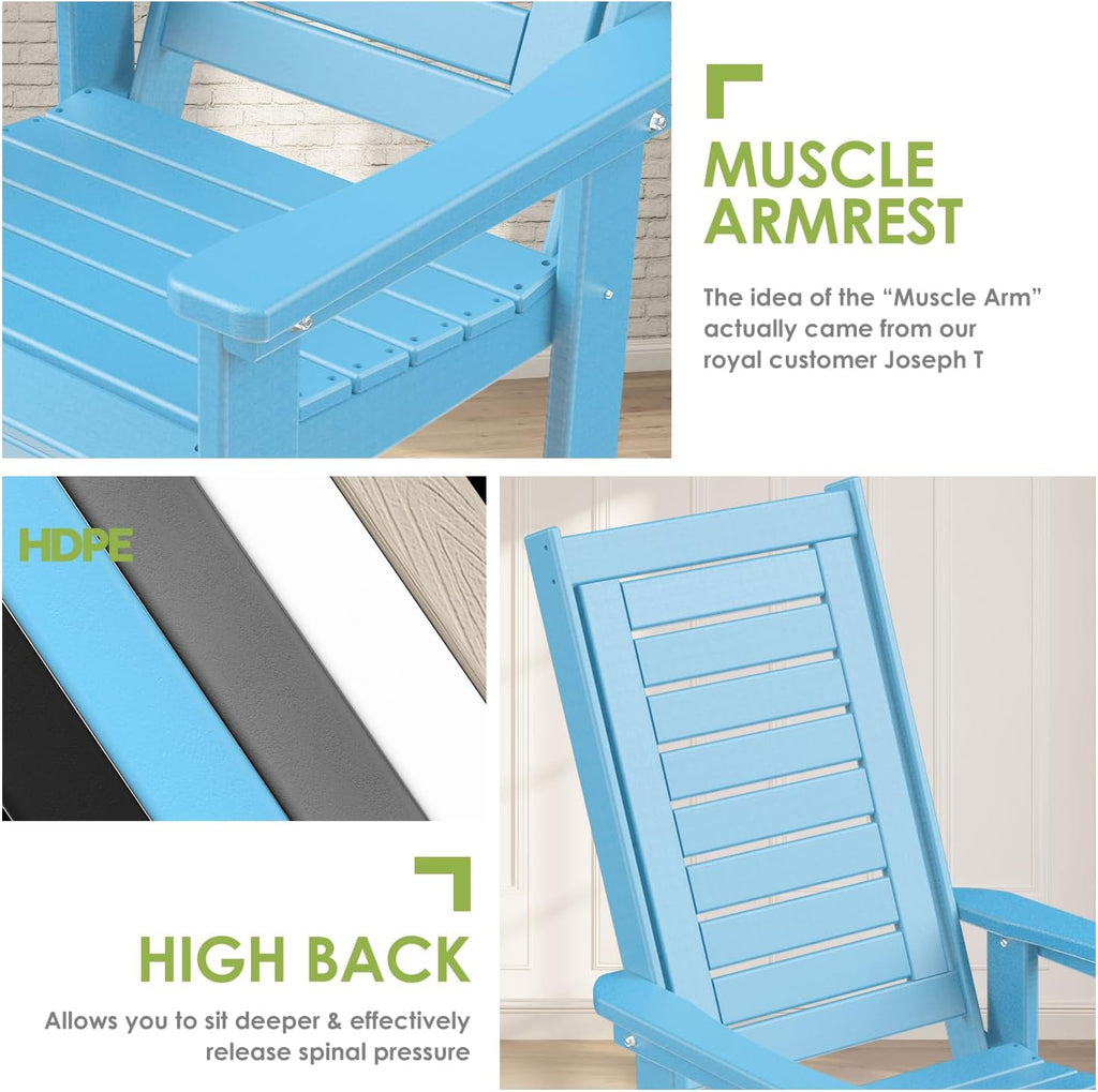 GREENVINES Outdoor Rocking Chairs | Set of 2 | Porch Rocker | HDPE Plastic | Arctic | Oversized Rockers | High Back | Big & Tall | Ladder Back | for Patio Outside Backyard Balcony Garden