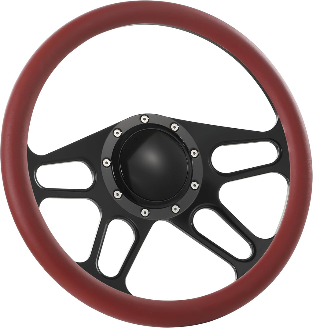 14'' Billet Half Wrap 9 Bolts Steering Wheel with 2'' Dish and Horn Button(Burgundy)