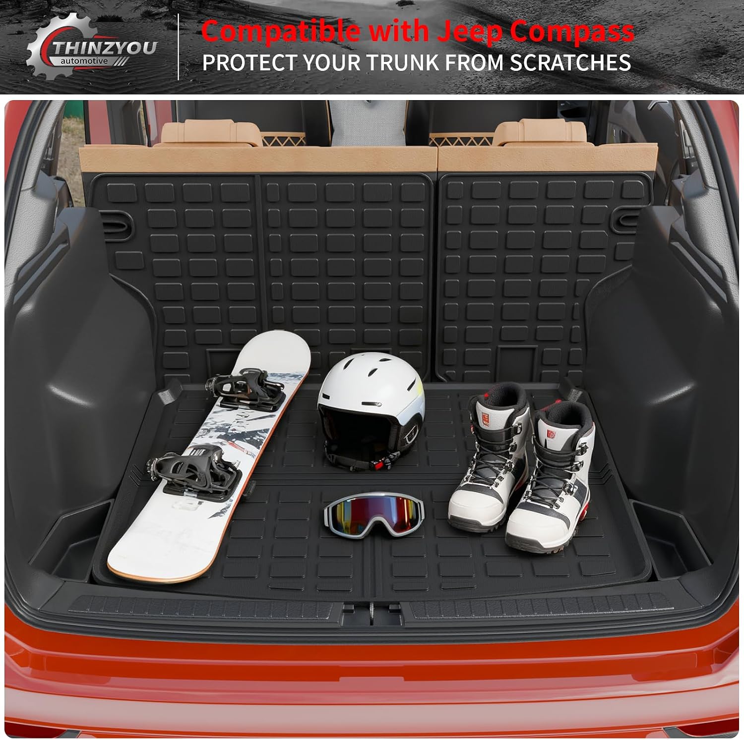 Floor Mats Compatible with 2017-2025 2026 Jeep Compass Trunk Mat Cargo Liner Cargo Mat TPE All Weather Back Seat Cover Protector 2024 Compass Accessories (Trunk Mat+Backrest Mats+Floor Mats)