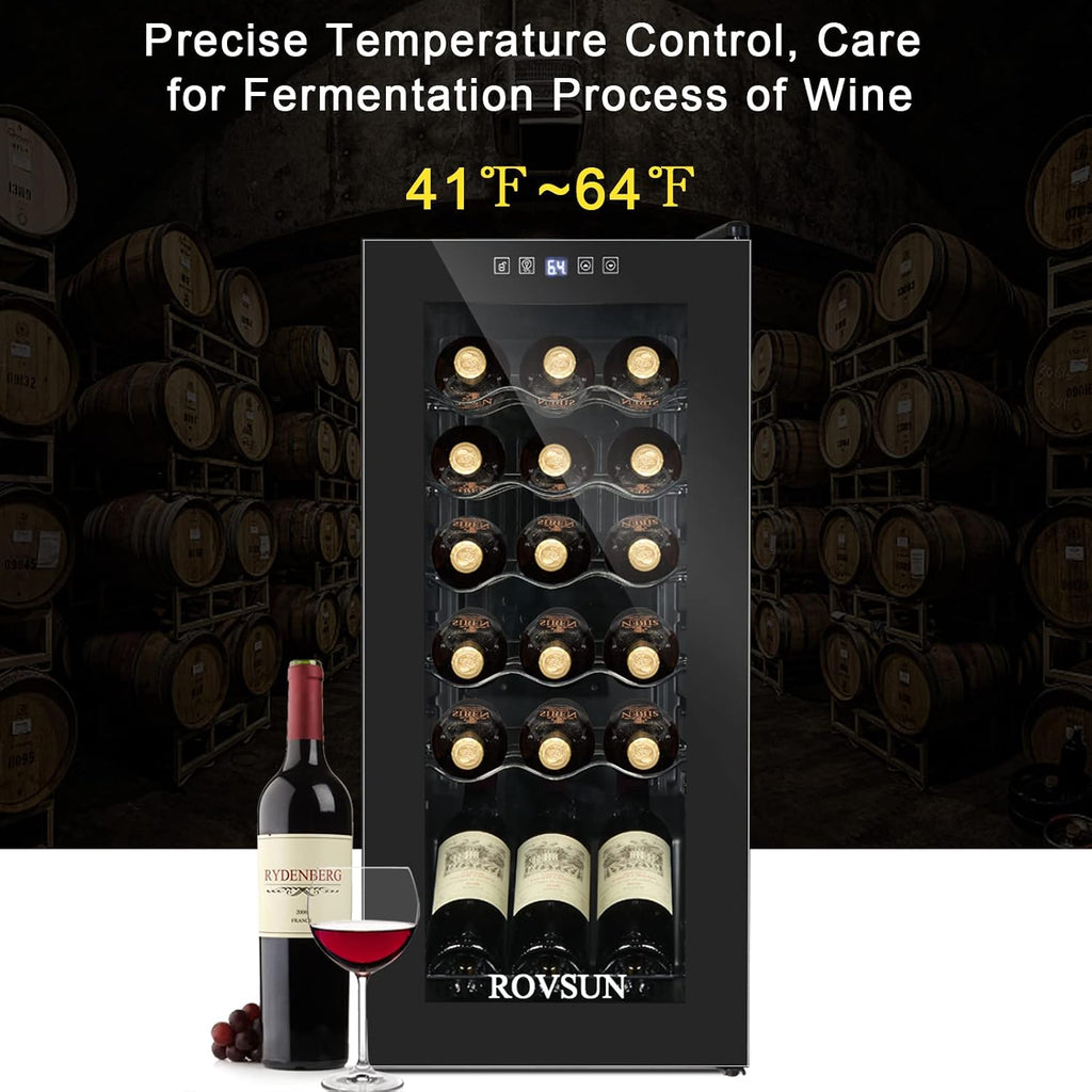 Bonnlo 18 Bottle Wine Cooler Refrigerator, Freestanding Compressor Wine Chiller, Beverage Wine Fridge with Digital Temperature Control & Double-layer Glass Door for Red White Wine, Champagne, Beer