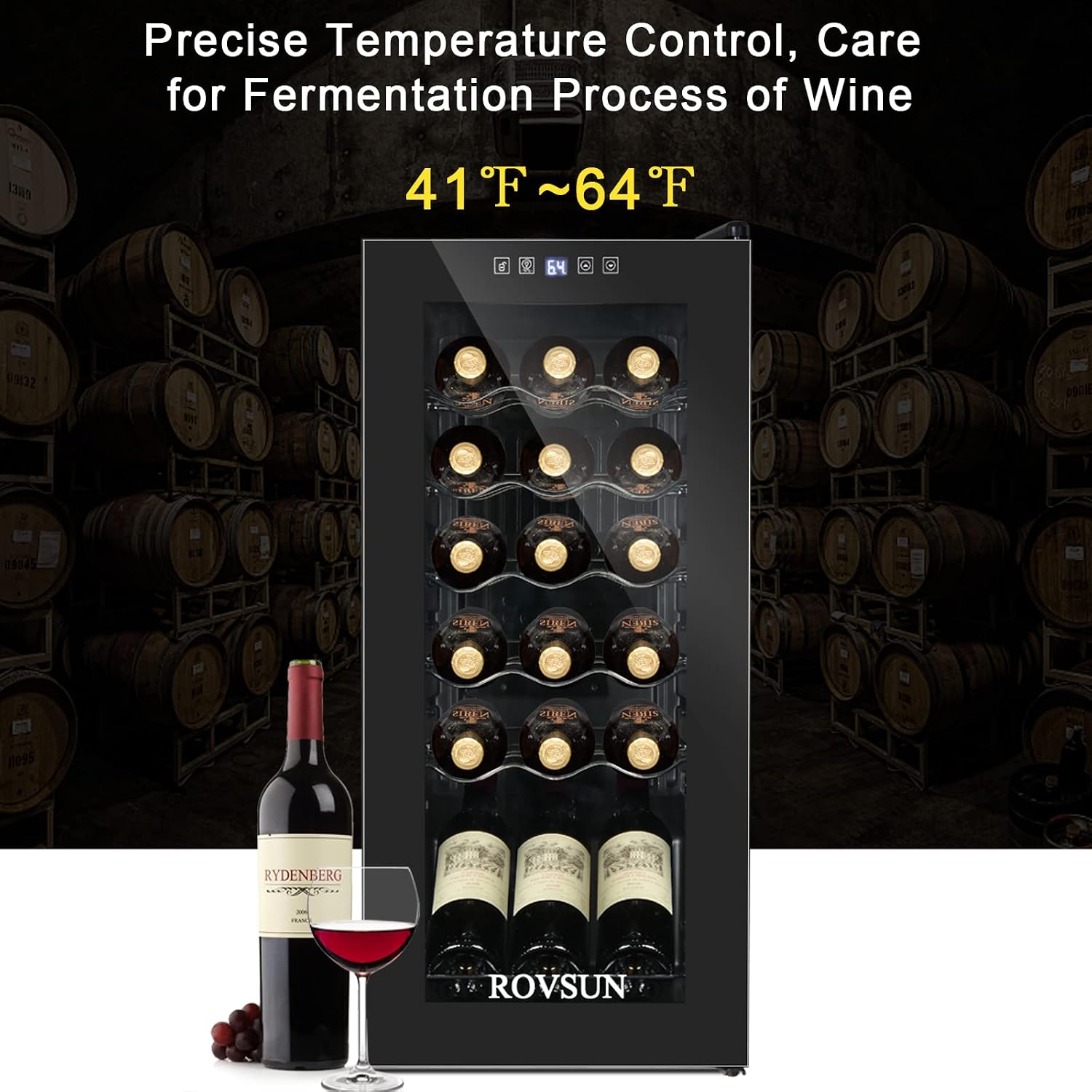 Bonnlo 18 Bottle Wine Cooler Refrigerator, Freestanding Compressor Wine Chiller, Beverage Wine Fridge with Digital Temperature Control & Double-layer Glass Door for Red White Wine, Champagne, Beer