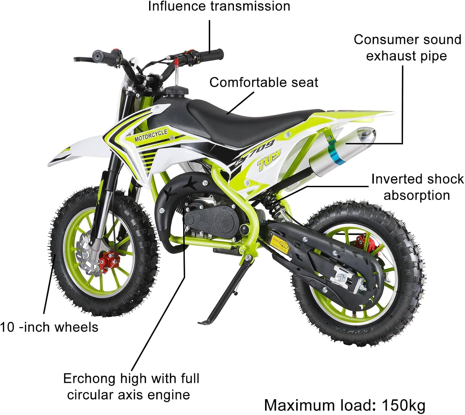 49cc 2-Stroke Kids Dirt Bike, Gas Power Motocross, Off Road Mini Motorcycle, Pocket Motorbike with Front Rear Disc Brakes, Racing Max Speed 30KM/H (Red)