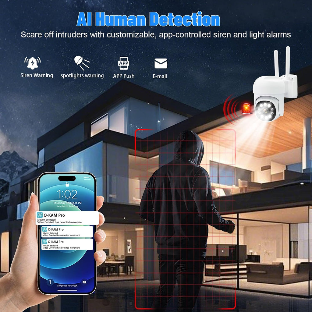 6-Cameras Wireless Outdoor Security System with 10CH NVR, 3MP HD Indoor CCTV AI Human Detection, 4 Night Vision, PTZ Control, 2-Way Audio, 1TB HDD, No Monthly Fee for Home Surveillance
