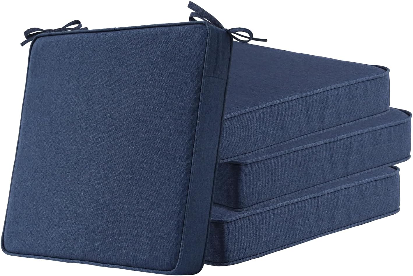Sunbrella Square Corner Seat Cushions, 19' x 19' x 3', Set of 4, Indoor Outdoor Water Repellent Universal Chair Pads with Ties for Patio Furniture, Garden Dining Chairs, Specrtum Indigo