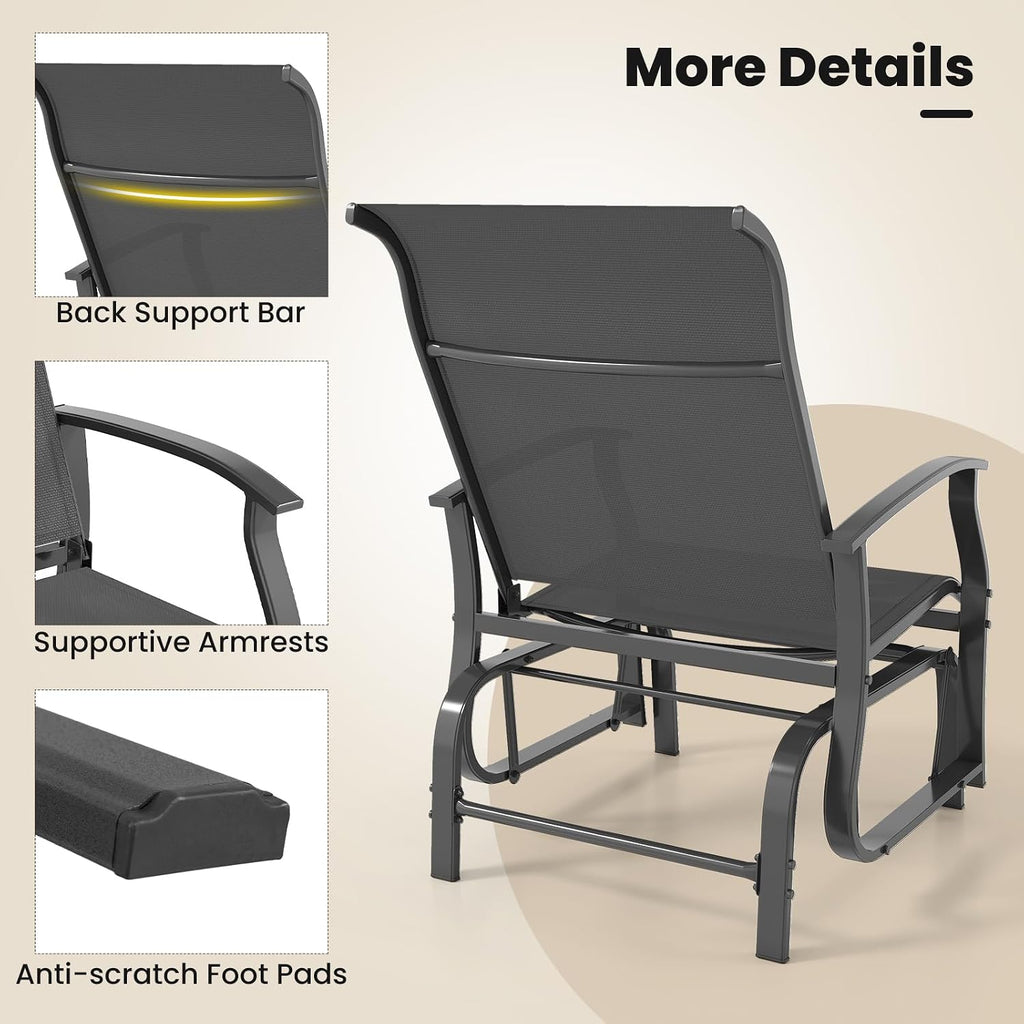 Giantex 2-Pack Outdoor Glider Rocking Chairs, Rockers with Ergonomic Backrest & Seat, Extra Armrests, Metal Frame, Anti-Scratch Foot Pads, Load 350Lbs, Patio Gliders for Porch, Yard, Garden, Grey