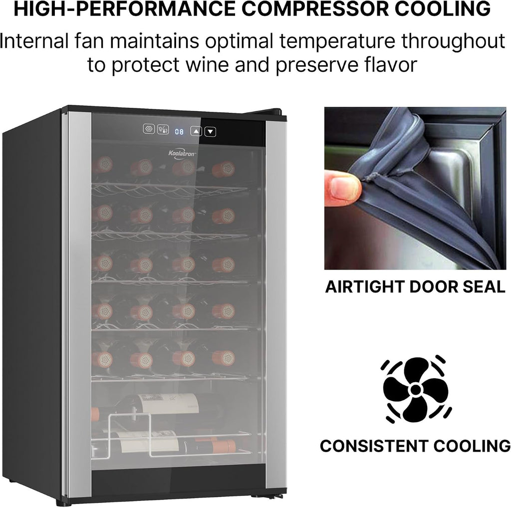 ‎Koolatron Wine Fridge - Wine Cooler, 24 Bottle Wine Cabinet for Champagne, Red & White Wine, Freestanding Cellar For Bar, Home, Kitchen, Double Paned Glass Door, (68L)