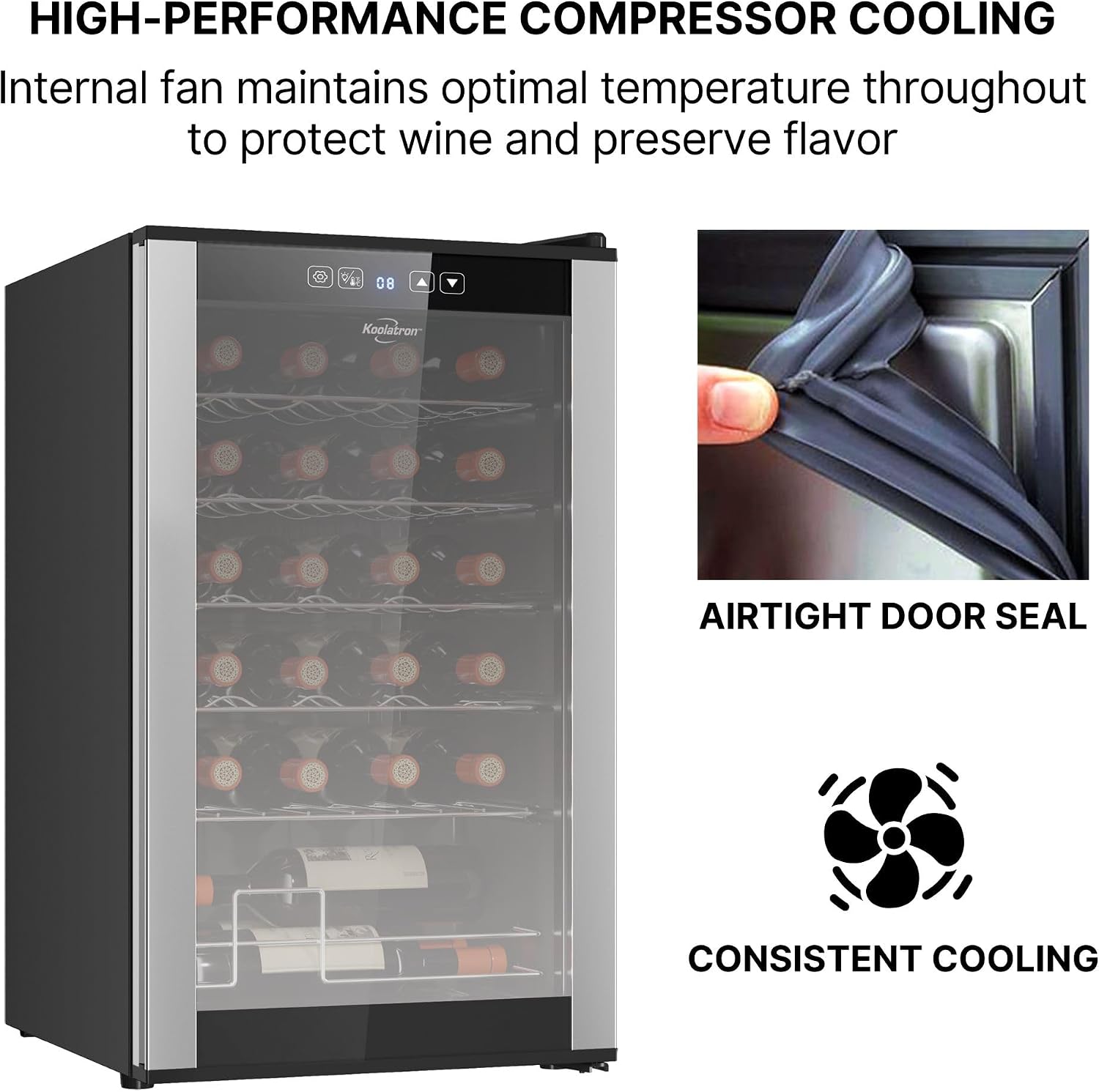 ‎Koolatron Wine Fridge - Wine Cooler, 24 Bottle Wine Cabinet for Champagne, Red & White Wine, Freestanding Cellar For Bar, Home, Kitchen, Double Paned Glass Door, (68L)