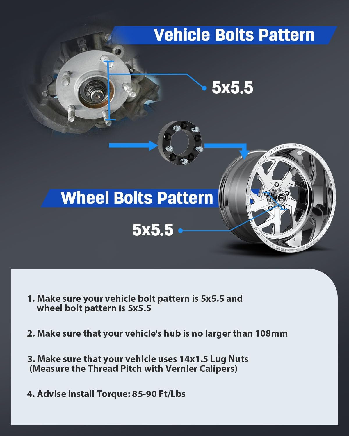 ECCPP 5x5.5 to 5x5.5 Wheel Spacer 5 lug 2' Wheel Adapter 5x139.7mm 14x1.5 108mm 2012-2018 for Ram 1500 2019-2023 for Ram 1500 Classic