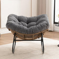 Outdoor Papasan Chair, Oversized Rocking Chair with Cushion and Metal Frame, Patio Lounge Rocking Chair for Balcony Backyard Porch Bedroom Living Room (Grey)