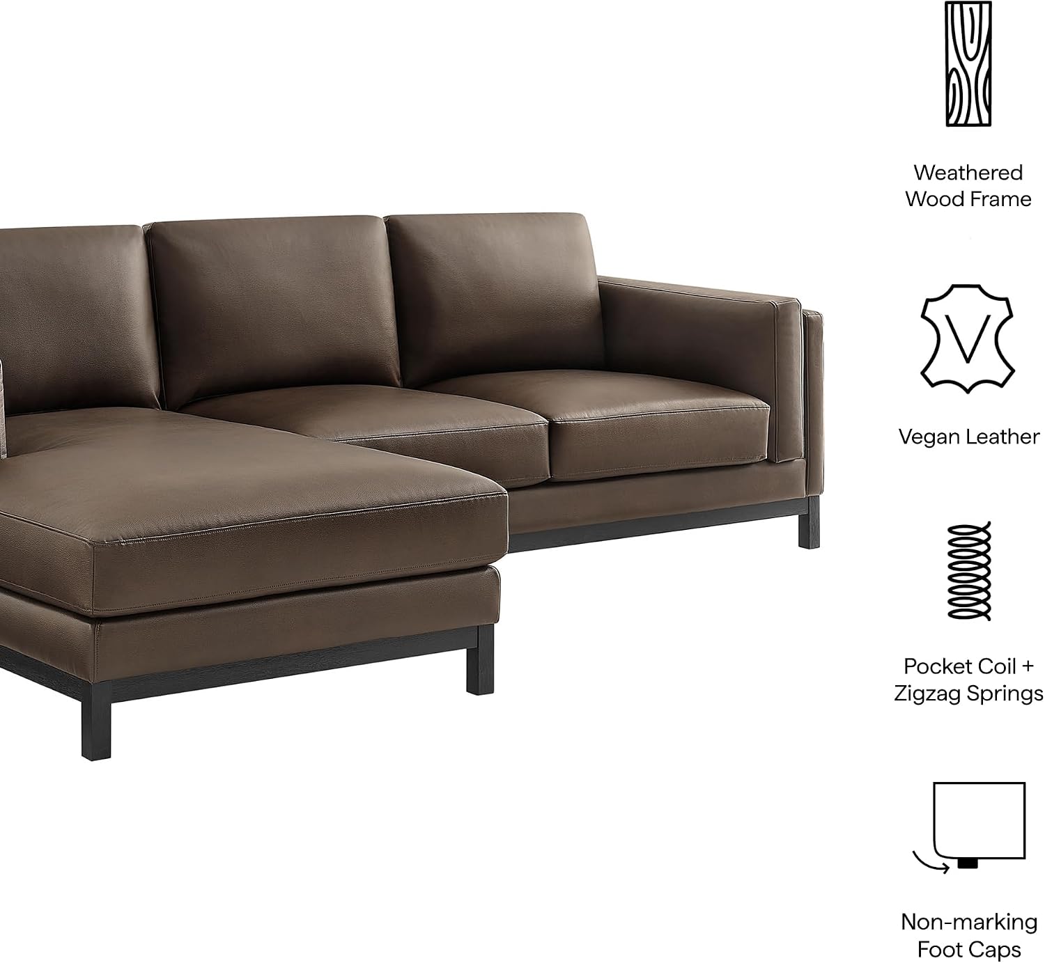 Modway Roscoe Left-Facing Sectional Sofa with Chaise in Espresso - 2-Piece Faux Leather Upholstered Deep Seat Couch, L Shaped Modular for Living Room or Lounge