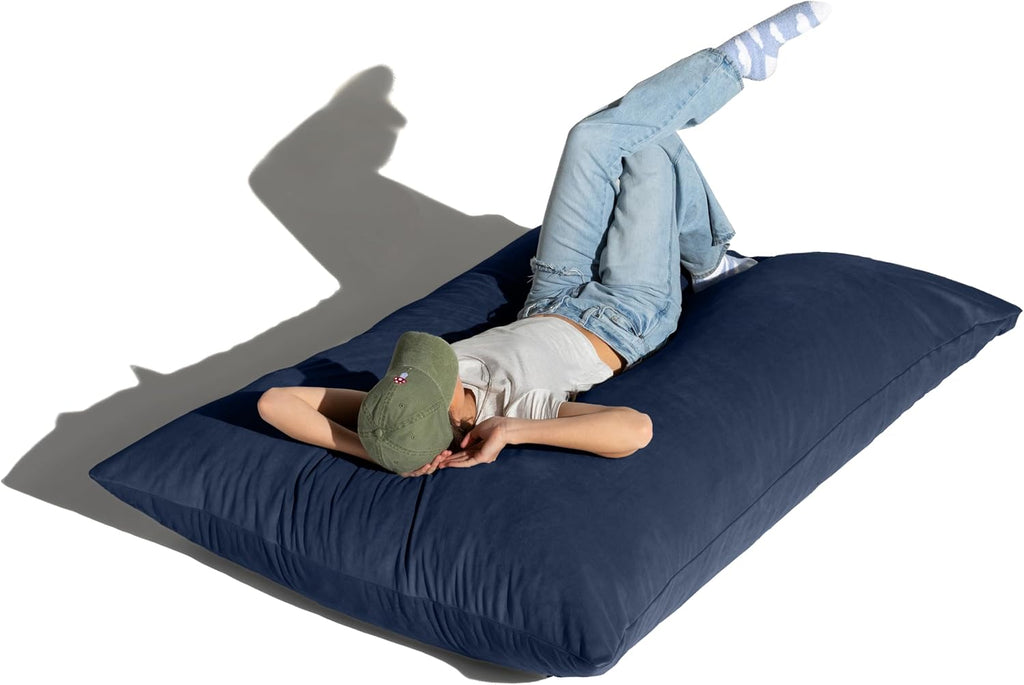 Pillow Saxx Bean Bag Rocking Chair - Elegant Oversized Rocker with Modern Wood Frame, Lush Velvet Navy Blue