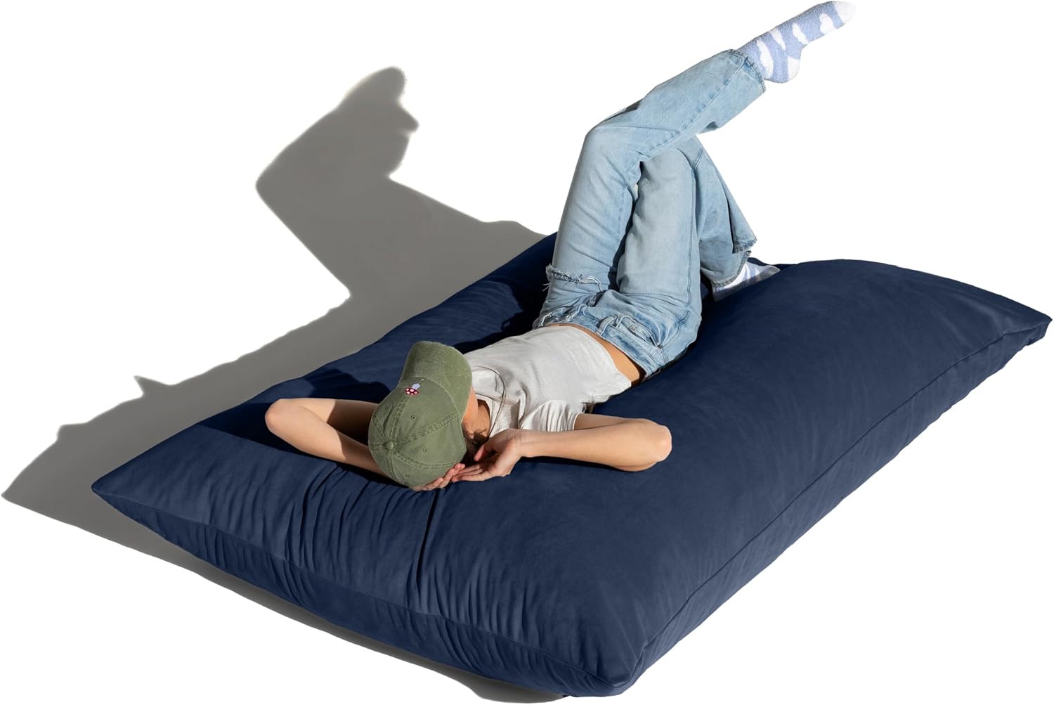 Pillow Saxx Bean Bag Rocking Chair - Elegant Oversized Rocker with Modern Wood Frame, Lush Velvet Navy Blue