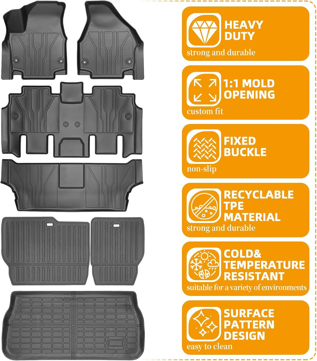 Floor Mats for Chrysler Pacifica 2017 2018 2019-2025, for Voyager 2020-2025(ONLY Gas), 7/8 Seaters,TPE All Weather Protection Custom Fit Floor Mats & Seatback Mat & Cargo