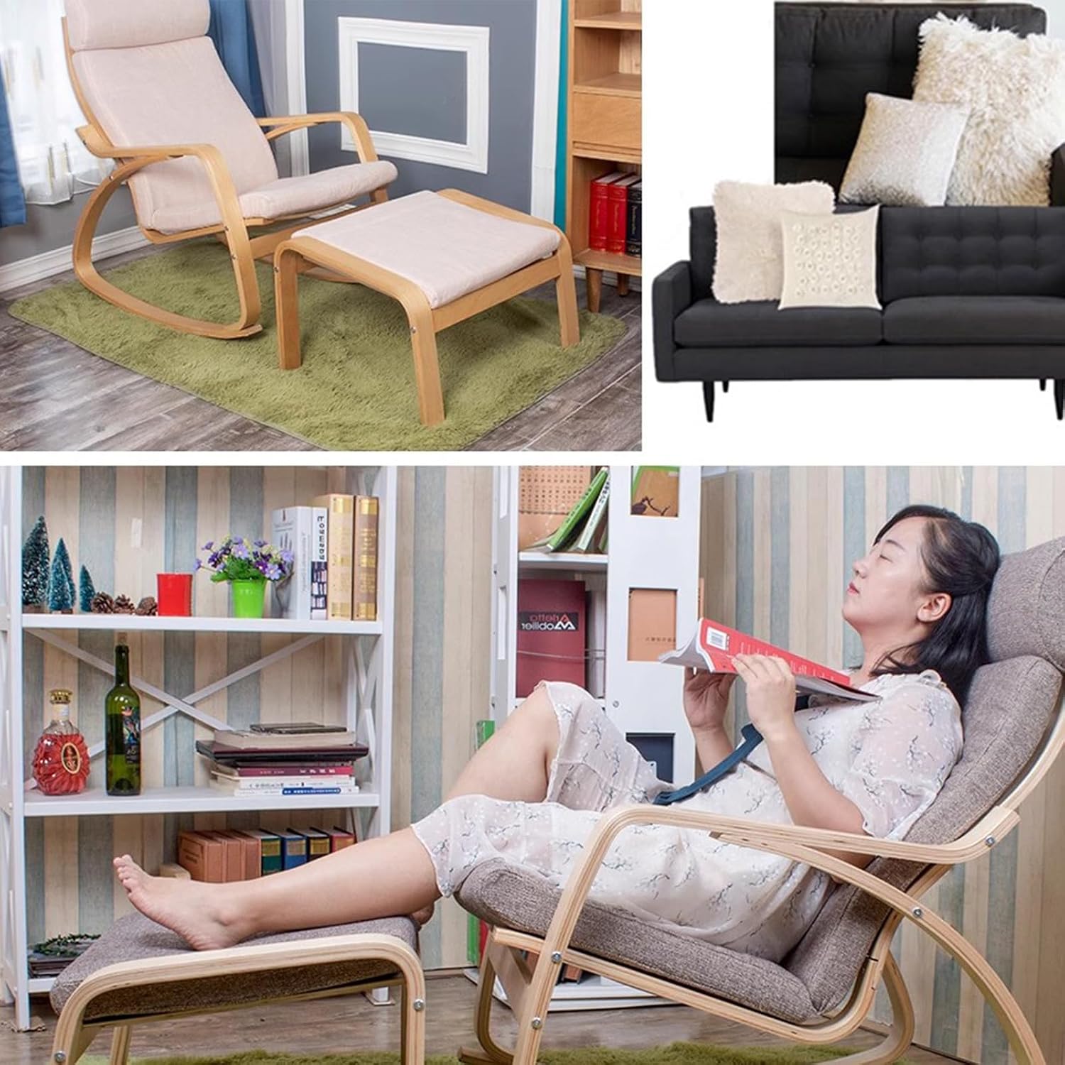 Rocking Chair Indoor, Glider Rocking Chair with High Backrest, Modern Accent Chair Nursery Chair with Wood Legs, Comfy Armchair Rocking Chairs for Living Room, Bedroom, Offices,Yellow a