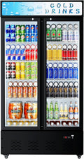 Commercial Beverage Refrigerator, 30 Cu.ft. Fridge Display Glass Door Upright Display Door with Adjustable Shelves LED Light for Restaurant,Grocery Stores,Office