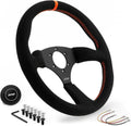DND Performance Interior's Suede Touring Steering Wheel / 350mm Diameter and 50mm Depth / 6x70mm Bolt Pattern/DND Suede Touring Wheel with Horn Button Included (Colored Stitching) (Red)