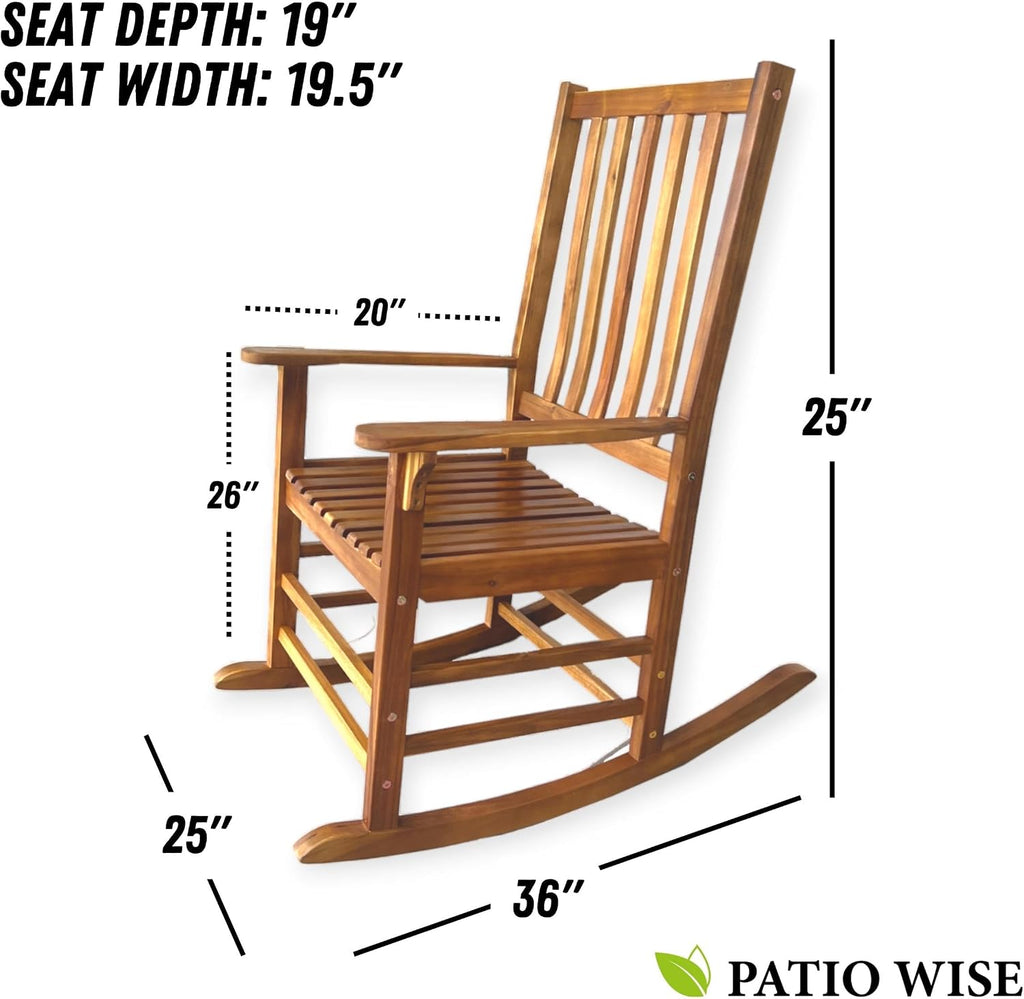 Patio Wise Acacia Wood Rocker Chair, Indoor/Outdoor Wooden Rocking Chairs, Porch, Deck, Patio, & Balcony Furniture, 26 -Inches Long x 35 ½ -Inches Wide x 44 ½ -Inches High, Teak