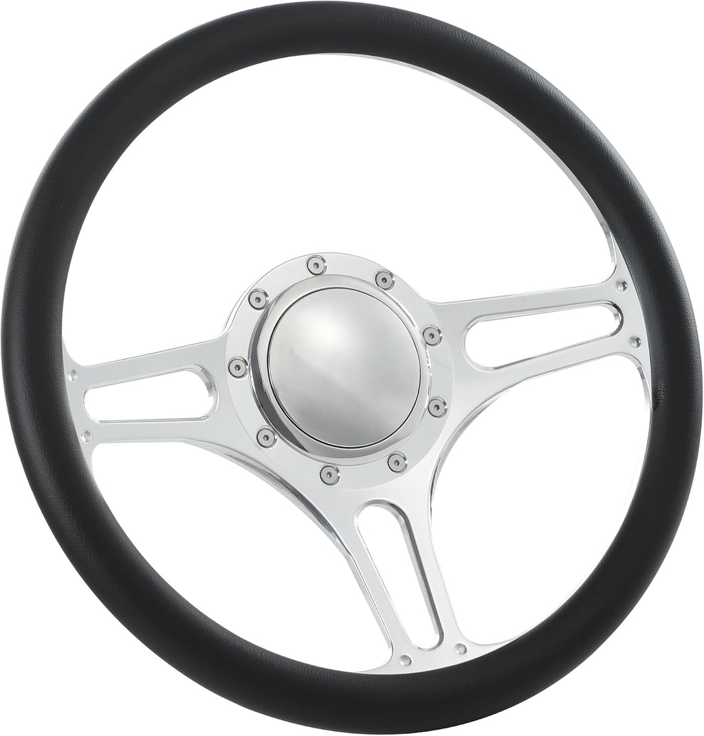 14' Polished Billet Steering Wheels Black Half Wrap with Horn Button