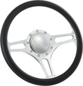 14' Polished Billet Steering Wheels Black Half Wrap with Horn Button