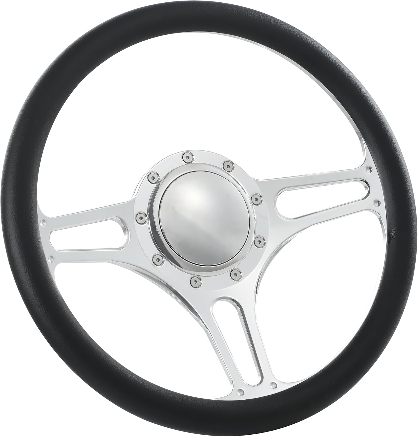 14' Polished Billet Steering Wheels Black Half Wrap with Horn Button